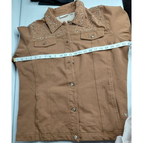 Brown Rhinestone Studded Button-Up Jacket With Chest Pockets & Collar - Picture 6 of 11